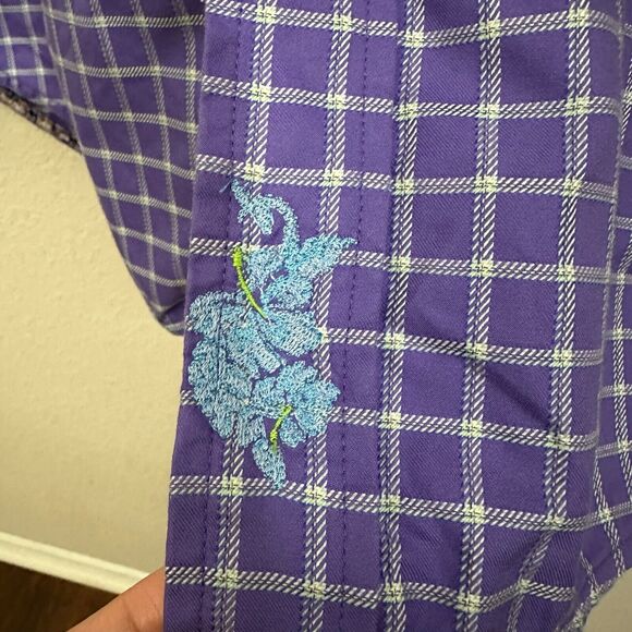 ROBERT GRAHAM Check Shirt Purple Classic Fit Flip Cuff Long Sleeve Cotton - Picture 7 of 13